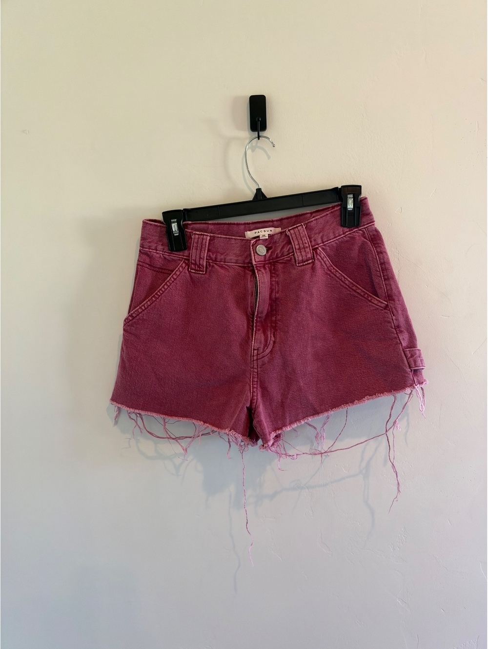 acSun Women’s Pink High Rise Carpenter Denim Shorts Size 28 Raw Hem
